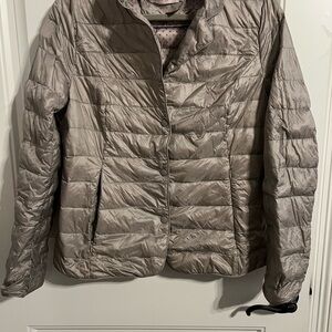#1592. The Love Brand Lightweight Silver Puffer Jacket. 10% Down Filled Size XXL